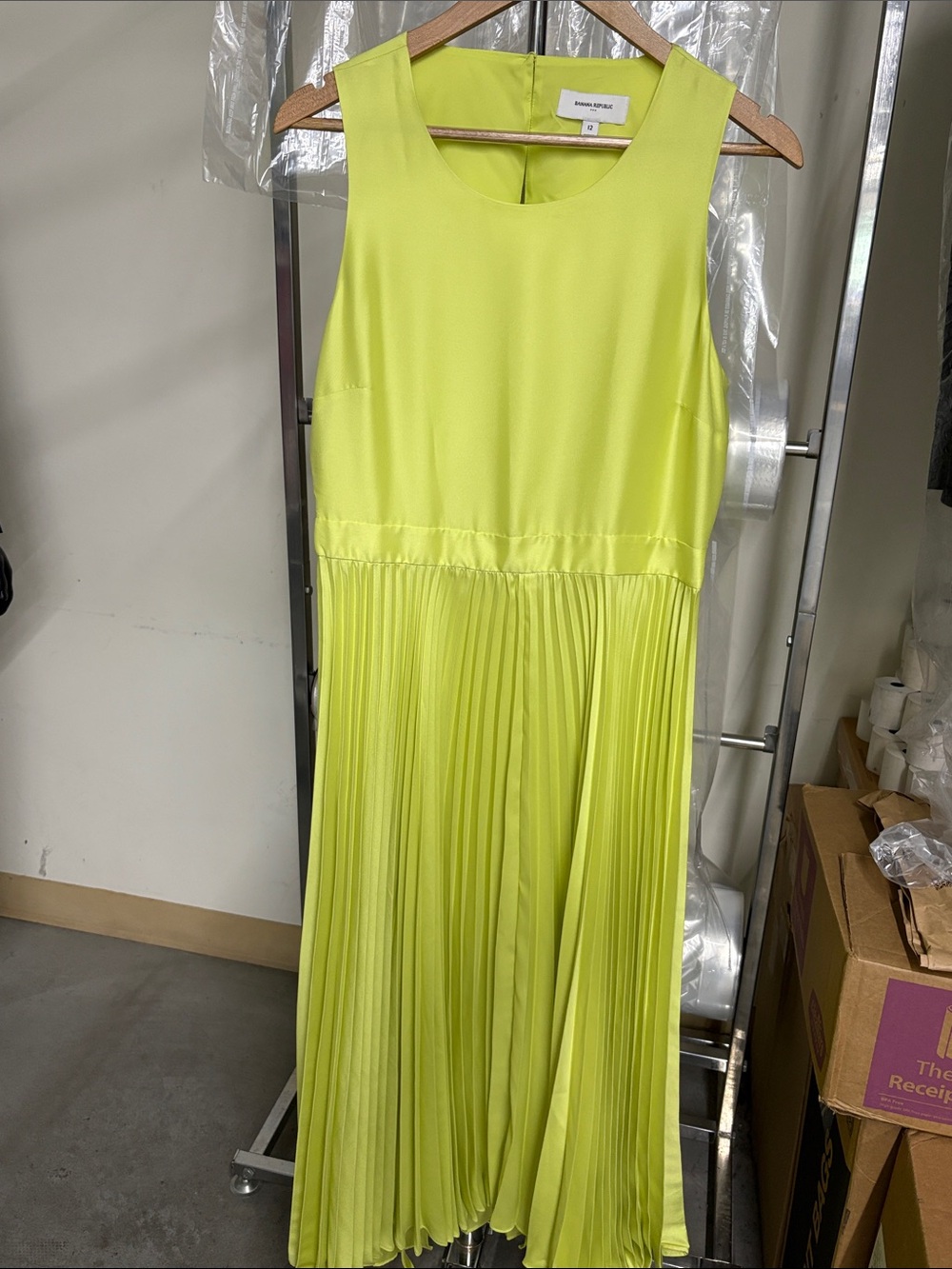 Banana Republic Neon Lime Pleated Midi Dress